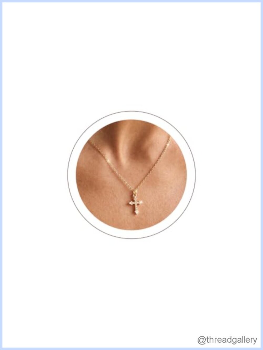 14K Gold Plated Cross Necklace CZ Pendant Stainless Steel Chain
